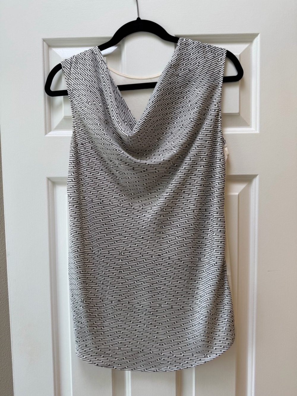 Gorgeous Cowl Neck Tank, Black & Off-White Front, Lightweight Breezy Back